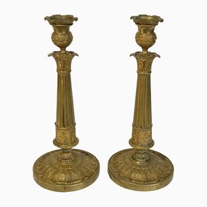 Restoration Period Bronze Candleholders with Gilding, Set of 2