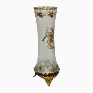 Frosted Glass Vase with Floral Decor, 1900s