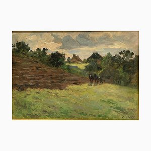 Eugene Leon Labitte, Scene of Horses, Oil on Panel, Framed