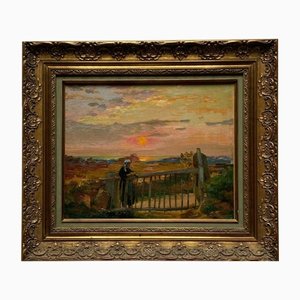 Henry Emile Vollet, Breton Sunset, fine XIX secolo o inizio XX secolo, olio su tavola, con cornice