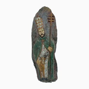 Polychrome Schiefer Skulptur von Saint Cornely von Guy Keraudren, 20. Jh