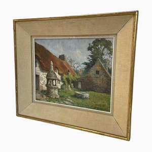 Jean Louis Le Toullec, Breton Farm, XX secolo, olio su tela, con cornice