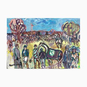 Maurice Empi, Horse Race, 1960, Oil on Canvas, Framed