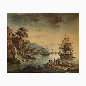 Scena di porto, XVIII secolo, acquarello