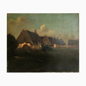 Eugene Albert Moulle, Farm Landscape, 19th Century, Oil on Canvas, Framed