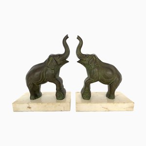 Art Deco Marble Elephant Bookends, 1930s, Set of 2