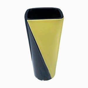 French Yellow and Black Ceramic Vase by Elchinger, 1960s