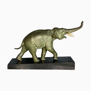 Éléphant Art Déco en Bronze Patiné Vert par Irénée Félix René Rochard