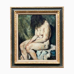 Emile Baes, Ritratto di donna nuda, XX secolo, olio su tela