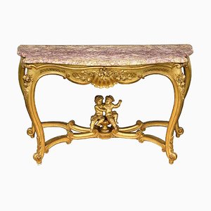 Console 4 Legs Table with Eme Gold Leaf & Griotte Marble