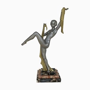 Art Deco Dancer with Drape in Silver Spelter by Limousin, 1930