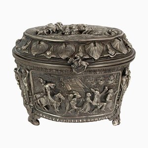 Boîte à Bijoux de Scène de Mariage en Bronze Argenté, 19ème Siècle