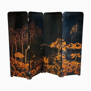 Chinese 4-Screen in Lacquer with Golden Highlights, 1900