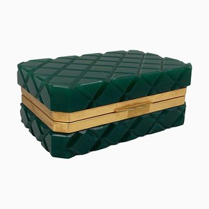 Portagioie in vetro opalino verde con cornice in ottone dorato