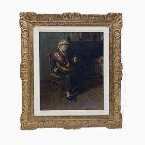 Jacques Weismann, Breton Fiddle Player, 1900s, Oil on Canvas, Framed