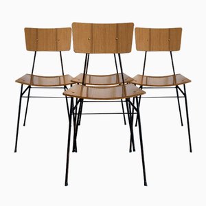 Mid-Century Italian Modern Black Iron & Beige Curved Plywood dining Chairs, 1950s, Set of 4