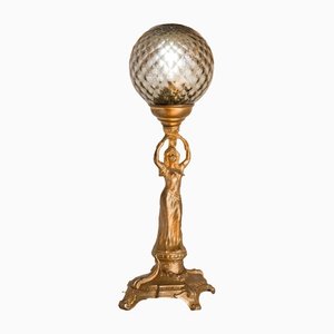 Lampada da tavolo Art Nouveau antica con sfera in cristallo, inizio XX secolo