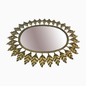 Midcentury Oval Oak Leaf Sun Mirror, 1950s