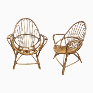 Set of Midcentury Rattan Armchairs, Netherlands, 1950s