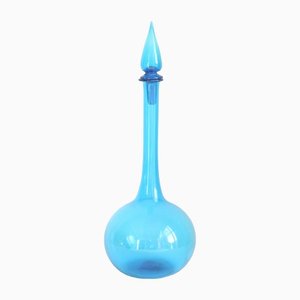 Blue Empoli Glass Genie Bottle, Tuscany, 1960s