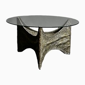 Brutalist Coffee Table in Glass & Metal