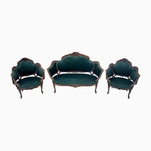 Antique Bottle Green Living Room Sofa and 2 Armchairs, Set of 3