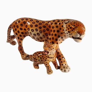 Jaguar mit Cub aus Keramik von Ronzan