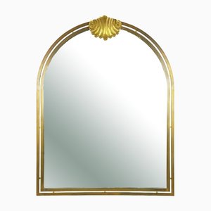 Large Italian Brass & Mirrored Glass Wall Mirror, 1970s