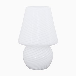 Vintage Murano Glass Mushroom Table Lamp With Spiral White Filigree, Italy