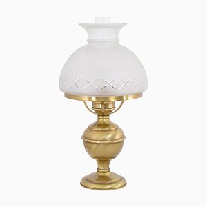 Vintage Brass Table Lamp With Double Lampshade