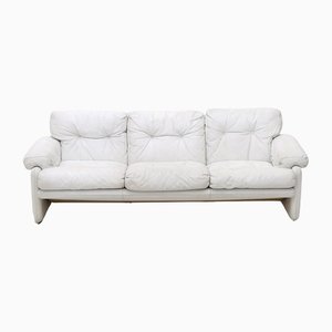 Midcentury Coronado 3-Sitzer Sofa aus weißem Leder von Afra & Tobia Scarpa für B&B Italia, 1960er