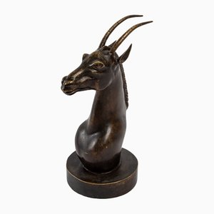 Bronzed Cast Iron Sculpture of Oryx Head, Early 20th Century