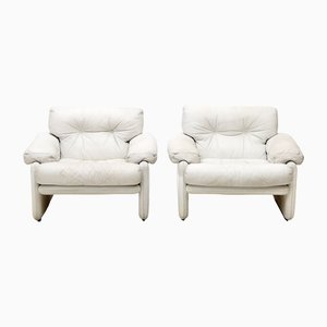 Coronado Armchairs in White Leather by Afra & Tobia Scarpa for B&B Italia, 1960s, Set of 2