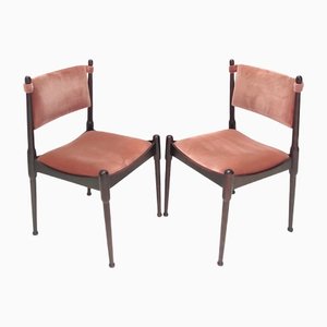 Salmon Pink Velvet Side Chairs Attributed to Silvio Coppola, Italy, Set of 2