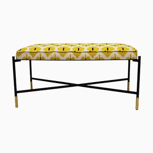 Italian Lacquered Iron Bench with Patterned Fabric, 1970s