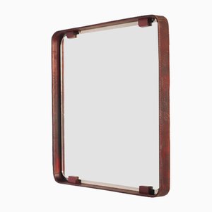 Leather-Covered Fontanit Mirror from FontanaArte, 1950s