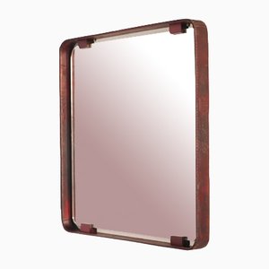 Leather-Covered Fontanit Mirror from FontanaArte, 1950s