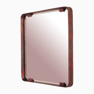 Specchio Fontanit rivestito in pelle di FontanaArte, anni '50