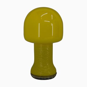 Lámpara de mesa Mid-Century de vidrio amarillo, años 70