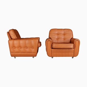 Mid-Century Leather Lounge Chairs, France, 1960s, Set of 2