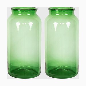 Vasi antichi in vetro verde, set di 2