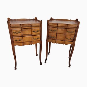 French Nightstands with 3 Drawers and Cabriole Legs, Set of 2