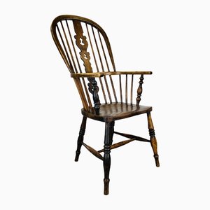 Antique English Elmwood Chair with High Back