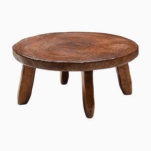 Rustic Wabi-Sabi Round Wooden Coffee Table, France, 1950s