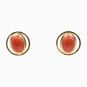 Earrings in 18k Yellow Gold and Coral, 1950s