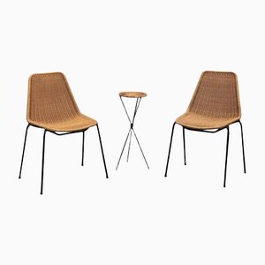 Basket Chairs in Rattan with Small Table by Gian Franco Legler, Set of 3