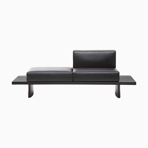 Refolo Modulares Sofa aus Holz & Schwarzem Leder von Charlotte Perriand für Cassina