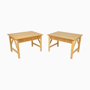 Bamboo, Rattan and Wood Coffee Tables, Italy, 1980s, Set of 2