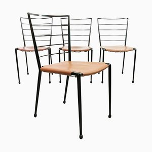 Mid-Century Steel and Leather Ladderax Dining Chairs by Robert Heal, Set of 4