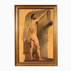 French Artist, Nude Study, 19th Century, Oil on Paper on Canvas, Framed